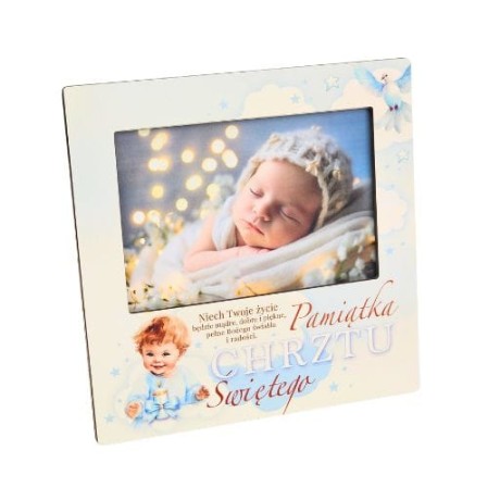 Przejdź do produktu Ramka na zdjęcie na chrzest chłopiec niebieski #3310CHCN