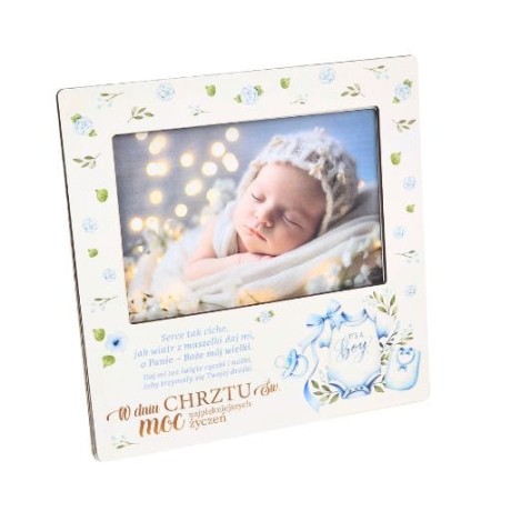 Przejdź do produktu Ramka na zdjęcie na chrzest chłopiec niebieski #3310CHBN