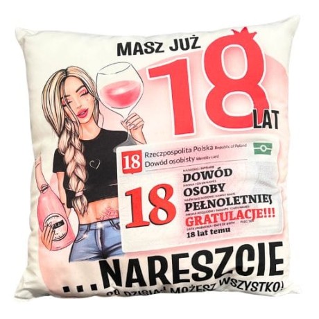 Przejdź do produktu Poduszka okolicznościowa na 18 urodziny #3335DD18