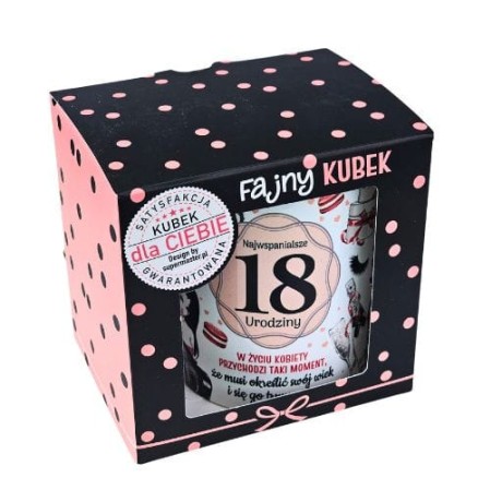 Przejdź do produktu Kubek w opakowaniu na 18 urodziny seria Pani Gadżet #3309PIG18