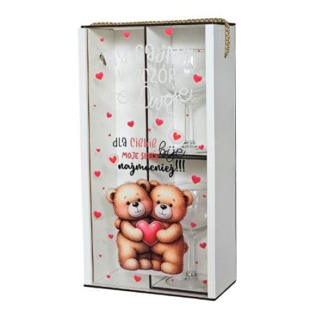 Przejdź do produktu Skrzynka Duo pudełko na wino + 2 kieliszki dla zakochanych Walentynki - Misie - #3350WAL1