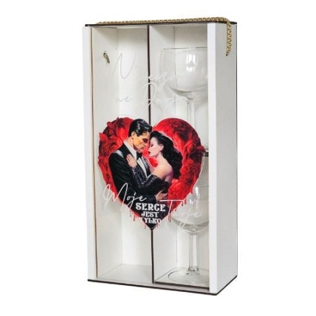 Przejdź do produktu Skrzynka Duo pudełko na wino + 2 kieliszki dla zakochanych Walentynki - Para - #3350WAL4