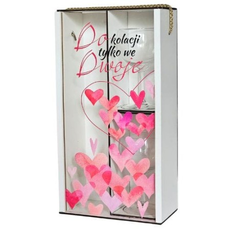 Przejdź do produktu Skrzynka Duo pudełko na wino + 2 kieliszki dla zakochanych Walentynki - Serca - #3350WAL5