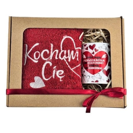 Przejdź do produktu Zestaw RĘCZNIK + KUBEK  haft Kocham Cię #3328WAL11