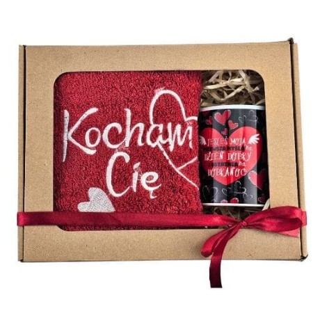 Przejdź do produktu Zestaw RĘCZNIK + KUBEK  haft Kocham Cię #3328WAL10