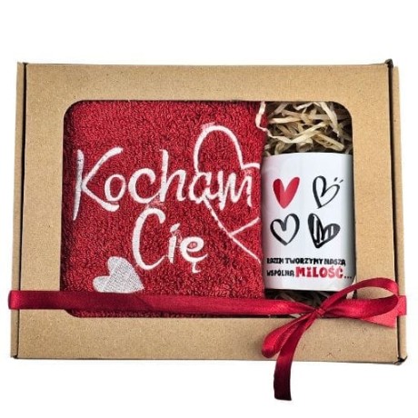 Przejdź do produktu Zestaw RĘCZNIK + KUBEK  haft Kocham Cię #3328WAL8