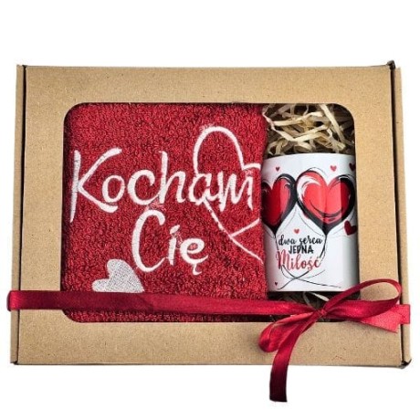 Przejdź do produktu Zestaw RĘCZNIK + KUBEK  haft Kocham Cię #3328WAL9