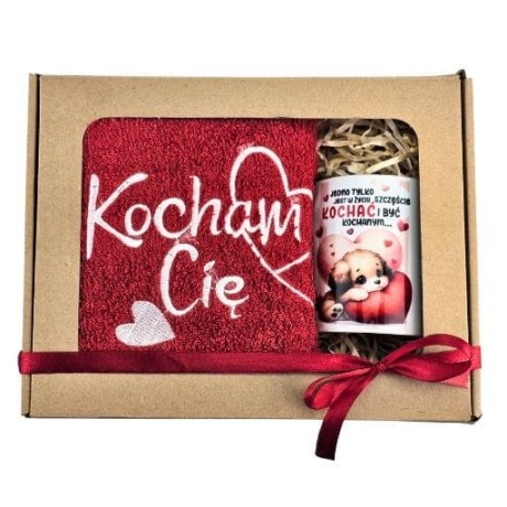 Przejdź do produktu Zestaw RĘCZNIK + KUBEK  haft Kocham Cię #3328WAL3a