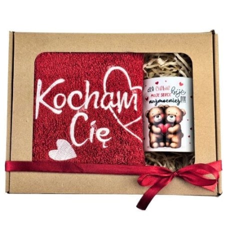 Przejdź do produktu Zestaw RĘCZNIK + KUBEK  haft Kocham Cię #3328WAL1