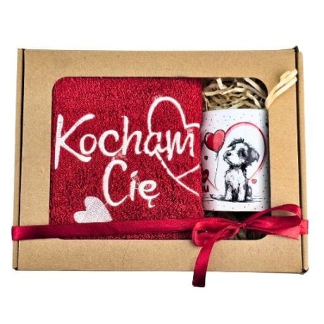 Przejdź do produktu Zestaw RĘCZNIK + KUBEK  haft Kocham Cię #3328WAL2b