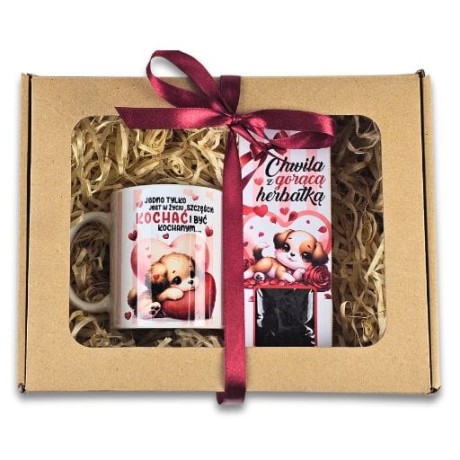 Przejdź do produktu Zestaw KUBEK + HERBATA - dla Zakochanych - Walentynki - Pieski Sweet - #3357WAL3
