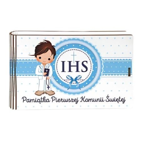 Przejdź do produktu Pudełko na pieniądze banknotówka KOMUNIA - Chłopiec Niebieski - #3302-KOM4