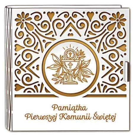 Przejdź do produktu Pudełko na pieniądze kwadrat KOMUNIA - Ażur - #3308A-KOM1Z