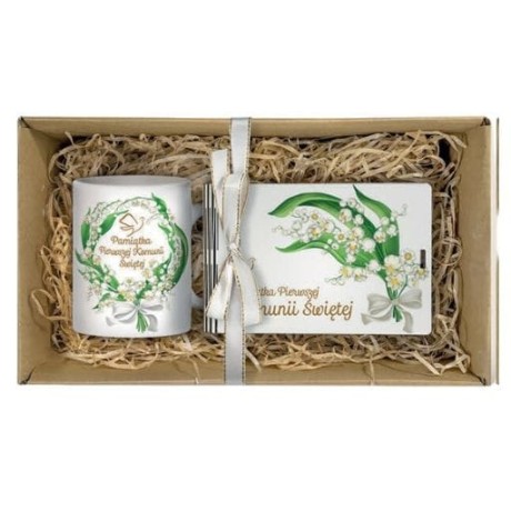 Przejdź do produktu Zestaw KUBEK + BANKNOTÓWKA na pieniądze KOMUNIA - Konwalia - #3346-KOM1