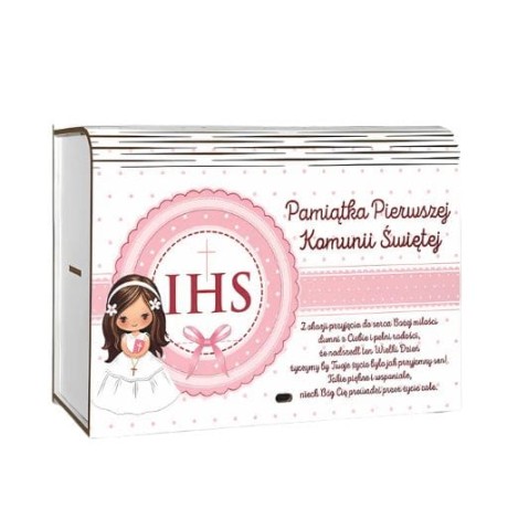 Przejdź do produktu Pudełko dzielone na gadżety pieniądze KOMUNIA - Dziewczynka Różowa - #3307-KOM3