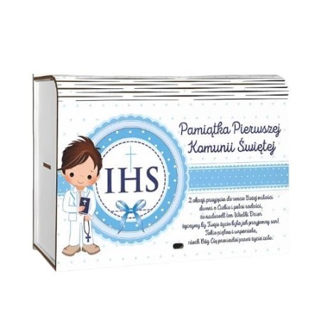 Przejdź do produktu Pudełko dzielone na gadżety pieniądze KOMUNIA - Chłopiec Niebieski - #3307-KOM4