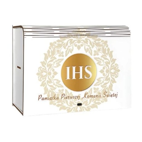 Przejdź do produktu Pudełko dzielone na gadżety pieniądze KOMUNIA - Złoty IHS - #3307-KOM5
